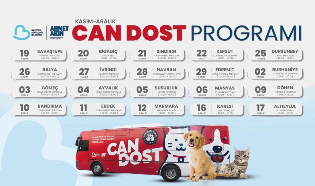 VETBÜS “Can Dost” 10 Aralık’ta Bandırma’da hizmet verecek Balıkesir Büyükşehir Belediyesi’nin ücretsiz tedavi hizmeti sunan gezici veteriner aracı