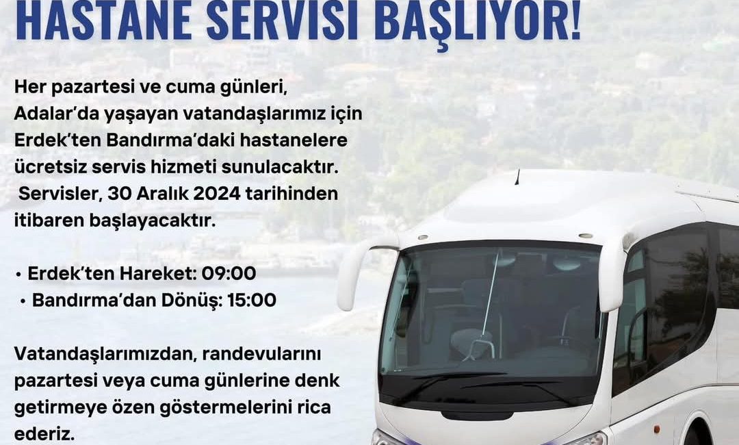 Marmara Adalar’dan Bandırma’ya ücretsiz hastane servisi hizmeti Marmara Adalar Belediyesi, Erdek’ten Bandırma’daki hastanelere ücretsiz servis hizmeti başlatıyor.