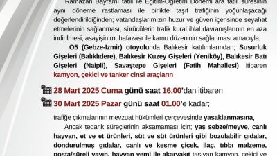 Balıkesir Valiliği, artan trafik yoğunluğunu hafifletmek için önemli düzenlemeler yaparak,