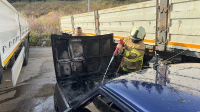 Erdek’te park halindeki bir otomobilde çıkan yangın paniğe neden oldu.