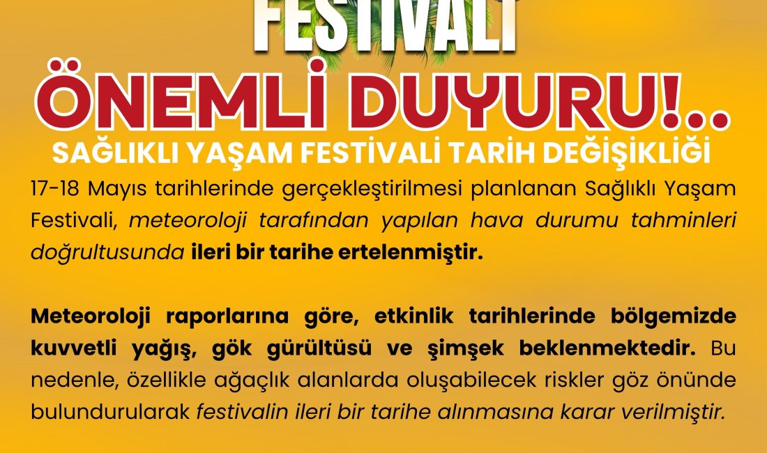 Sağlıklı Yaşam Festivali ertelendi Bandırma Ticaret Odası (BTO) Kadın Girişimciler Kurulu tarafından düzenlenecek olan