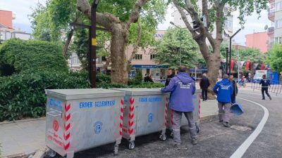Erdek Belediyesi 250 adet yeni çöp konteynerini Kapıdağ mahallesinden itibaren