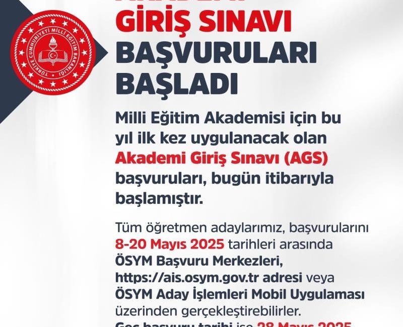 Milli Eğitim Bakanı Yusuf Tekin, Akademi Giriş Sınavı (AGS) başvurularının
