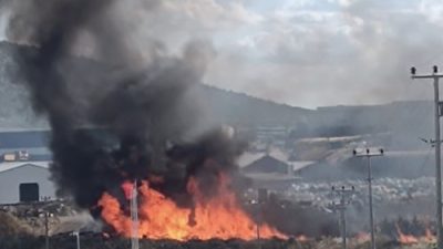 Bandırma Organize Sanayi Bölgesi’nde (OSB) boş alandaki ahşap paletlerde çıkan