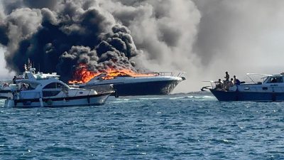Marmara Denizi Erdek açıklarında “İllusion” isimli yat çıkan yangında kullanılamaz