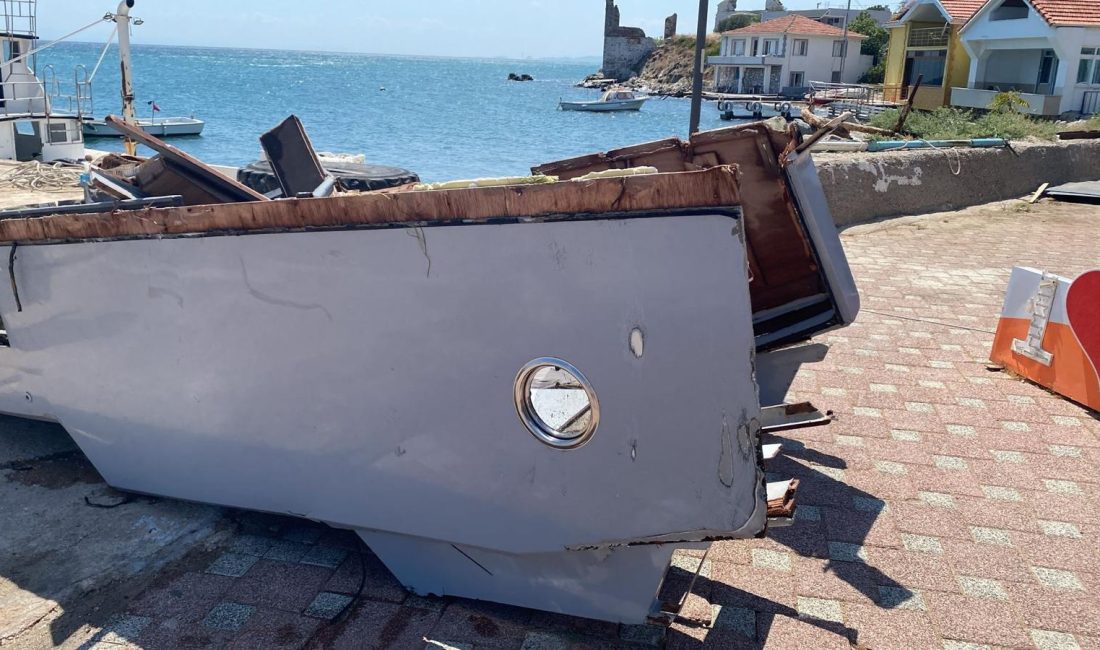 Marmara Adası açıklarında iş adamının kaybolduğu kazada parçalanan tekne, vinç