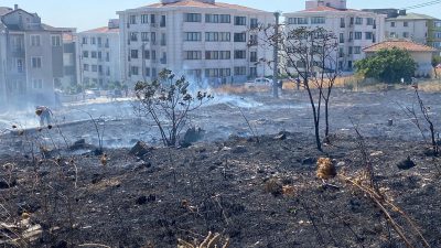 Bandırma 100. Yıl Mahallesi’nde çıkan otluk yangını, ekiplerin hızlı müdahalesiyle
