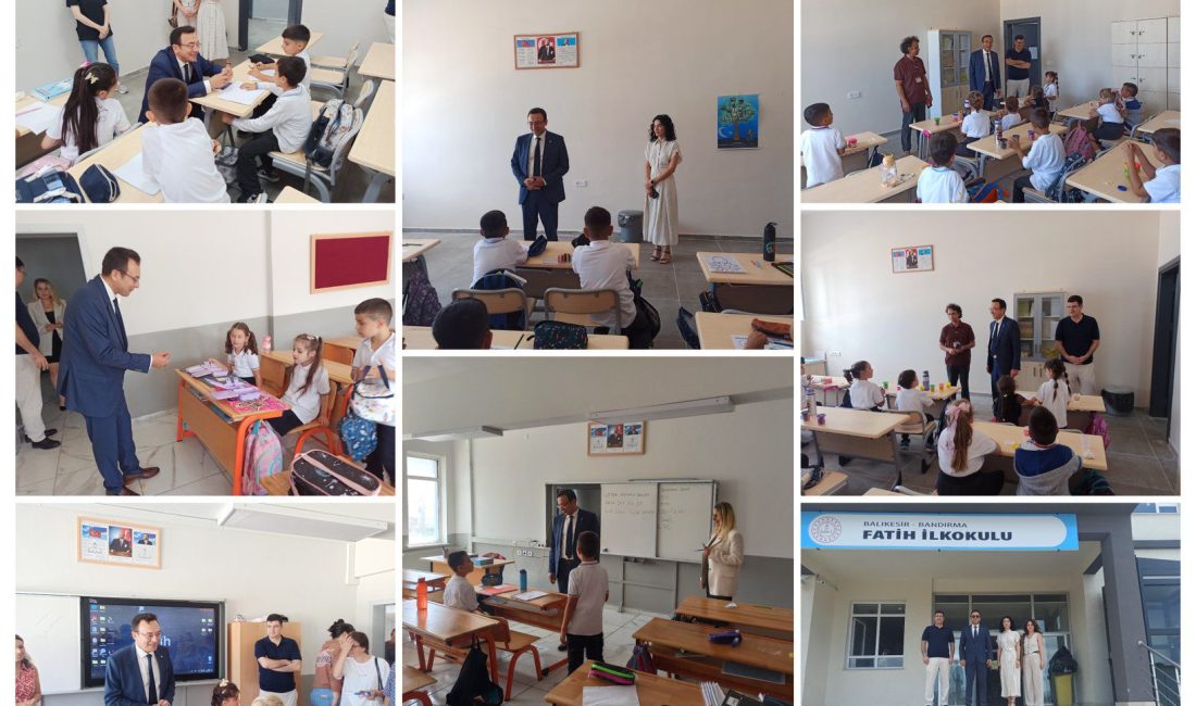 Aslan Bandırma’da yeni eğitim yılına başlayan öğrencilerle buluştu İlçe Millî Eğitim Müdürü Mutlu Aslan ve Şube Müdürü H.
