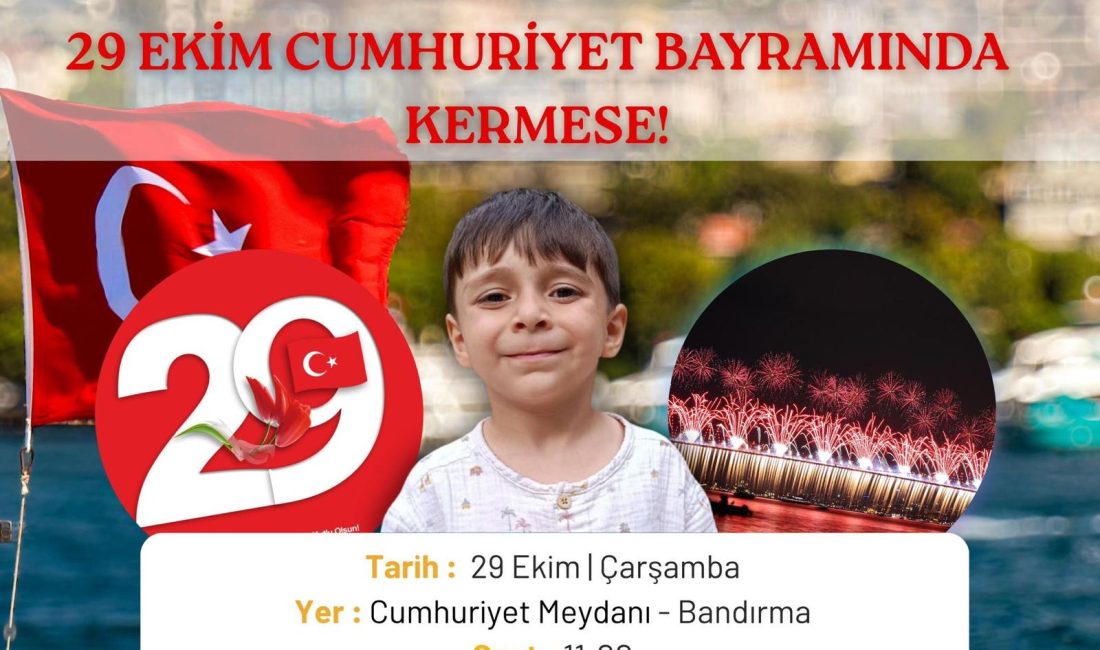 Bandırma’da Cumhuriyet coşkusu küçük bir yüreğe umut olacak Bandırma’da Cumhuriyet Meydanı’nda DMD hastası çocuk yararına kermes düzenlenecek. Bandırma’da