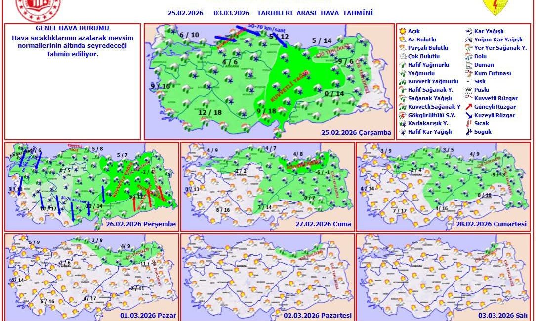 Bölge genelinde hava sıcaklıkları düşüyor Meteoroloji 2. Bölge Müdürlüğü, 27 Şubat’tan itibaren bölge genelinde hissedilir