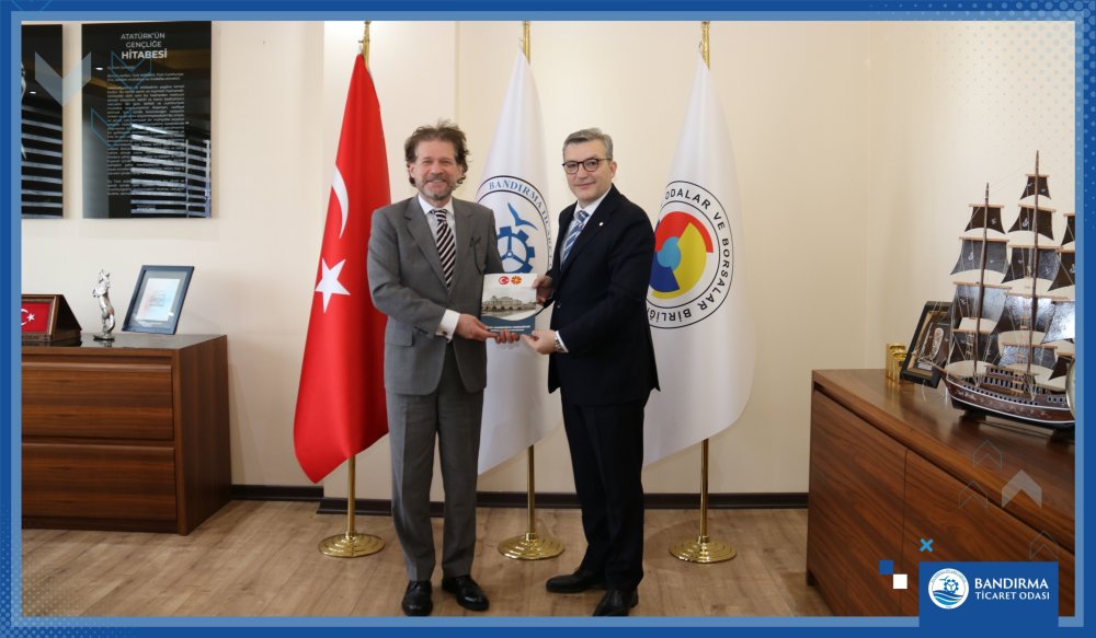 Kuzey Makedonya heyeti BTO ile bir araya geldi Büyükelçi Jovan Manasijevski ve Konsolos Halil Bedzeti, Bandırma Ticaret Odası