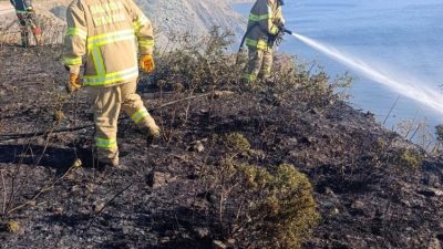 Erdek ilçesinde mezarlık yakınlarında meydana gelen ot yangını, itfaiye ekiplerinin