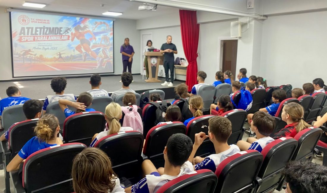 Erdek Atletik NYZ Spor Kulübü sporcularına yaralanma eğitimi Erdek’te Fizyoterapist Medine İlayda Keke tarafından verilen seminerde doğru antrenman